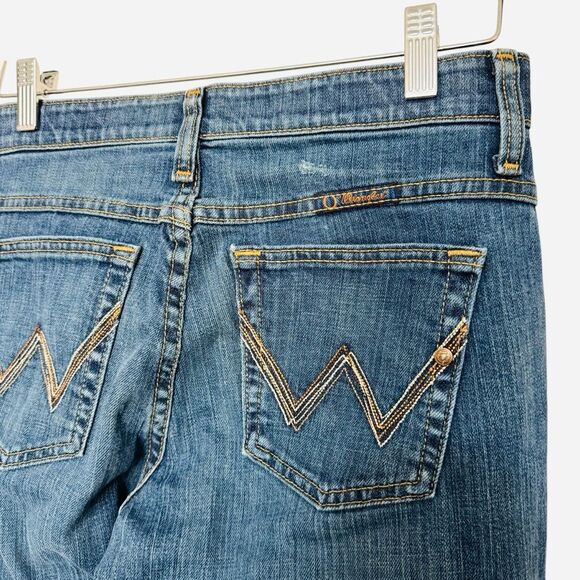 Wrangler Q-Baby Riding Jeans No Gap Waistband Mid rise Bootcut Size 3/4x36 - Picture 7 of 9